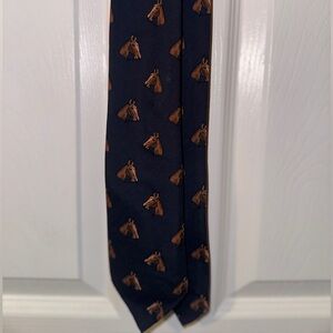 Drake’s Navy Untipped Tie with Brown Horse Motif
